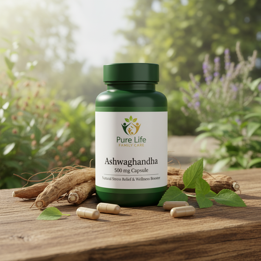 Pure Life ٖFamily Care Ashwagandha Capsules 500mg for Stress Relief and Anxiety in Pakistan