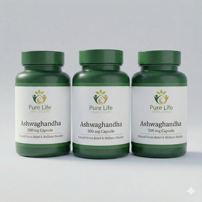 Ashwagandha Capsules 500mg - Stress Relief, Sleep Aid & Energy Booster - Pure Life Family Care