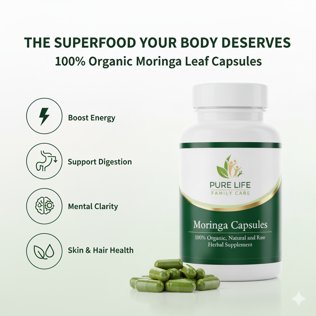 Moringa Capsules – Organic Superfood, Immunity Booster & Joint Relief-By Pure Life ٖ